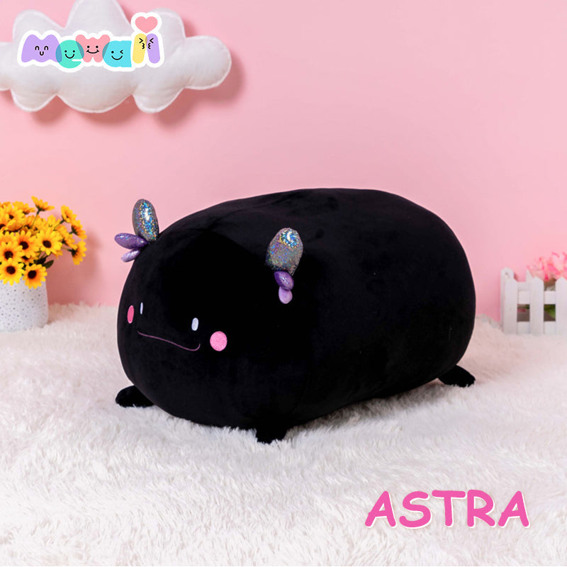 Axolotl Stuffed Animal: Black Kawaii Plush Squishy Pillow Soft Toy - Mewaii