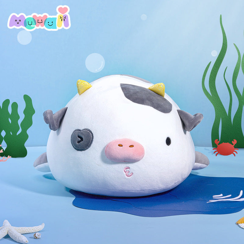 Cow Stuffed Animal: Black Whale Kawaii Plush Squishy Pillow Toy - Mewaii