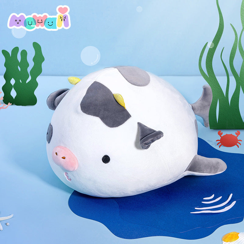 Cow Stuffed Animal: Black Whale Kawaii Plush Squishy Pillow Toy - Mewaii